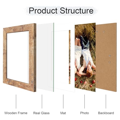 iRahmen 7x10 Picture Frame - High Definition Real Glass Wooden Photo Frames for Tabletop Display and Wall Mounting (Rustic Brown, Set of 2) - color: Rustic Brown, size: 7X10
