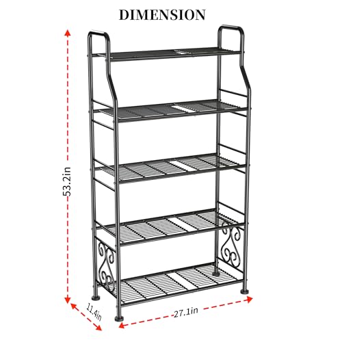 GIOTORENT Plant Stand Outdoor Indoor 5 Tier Metal Waterproof - 53.2" Plant Shelf for Patio, Balcony, Living Room, Large Capacity Tiered Plant Rack, Black - size: C-5Tier