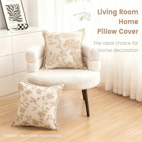Maple Leaf Plant Spring Summer Pillow Cover for Couch Modern Style Pillow Covers Snow Neil Courtyard Home Pillow Cover 2-pack Set for Living Room Sofa Bed, Flower Plant Style (light brown, 18*18 inch) - color: Leaf + Brach Light Brown