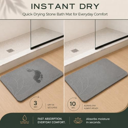 Stone Bath Mat - Diatomaceous Earth, Quick Dry - East Lotus | Non-Slip, Stone Bath Mats for Bathroom, Bath Stone, Diatomite, 23.6"x15.4", Luxury Bath Mat - color: East Lotus