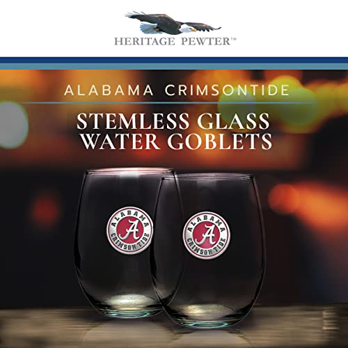 Heritage Pewter Alabama Stemless Glass Water Goblets – Set of 2 | 15 OZ Water Goblets | Expertly Crafted Pewter Glass - style: Alabama