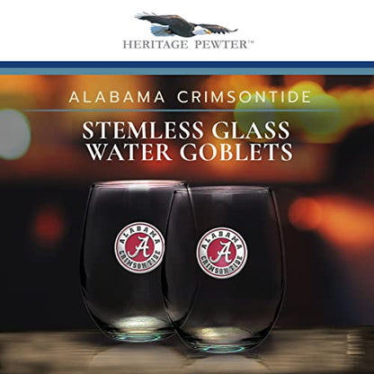 Heritage Pewter Alabama Stemless Glass Water Goblets – Set of 2 | 15 OZ Water Goblets | Expertly Crafted Pewter Glass - style: Alabama