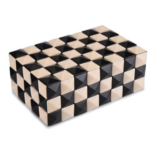 Perilla Home Decorative Storage Box – 20" x 13" x 7.5" – Black & White MDF with Madison Resin Finish – Large Wooden Keepsake Chest for Home Organization & Decor - color: Black and white