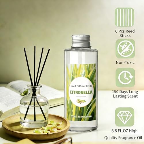 STRN Citronella Reed Diffuser Refill, Lemongrass Scented Diffuser 200ML | Summer Long-Lasting Fragrance for Living Room, Bedroom, Office - color: Green 2