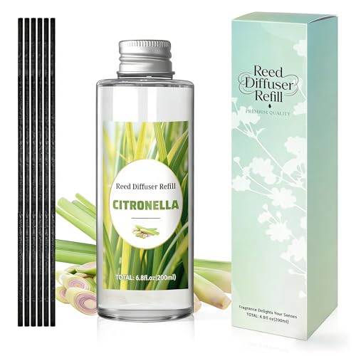STRN Citronella Reed Diffuser Refill, Lemongrass Scented Diffuser 200ML | Summer Long-Lasting Fragrance for Living Room, Bedroom, Office - color: Green 2