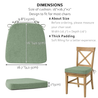 ELFJOY Non-Slip Chair Cushions for Dining Chairs Sage Green 16.7"x16" | 4 Pack, with Ties and Washable Cover, U Shape, Breathable Fabric, for Kitchen Dining Office Folding Chairs，Comfortable - color: Sage Green
