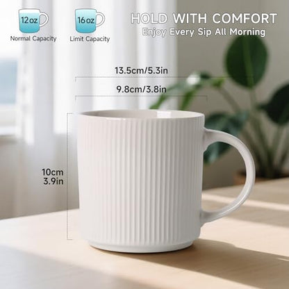 MONITO Coffee Mugs Set of 6,16 oz Ceramic Coffee Cups with Large Handles | Stoneware Mugs Set Suitable for Lattes,Hot tea,Cappuccinos,Mochas and Cocoa,Microwave & Dishwasher Safe,White - color: White, size: 6PCS