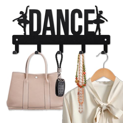 MAYJOYDIY Dance Ballet Metal Key Hook for Wall Ballerina Coat Rack 9.8×4.7inch Black Art Decor Key Holder with 5 Hooks for Gift Dance Classes Hats Towels Bags Hanging - style: DANCE Text