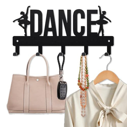 MAYJOYDIY Dance Ballet Metal Key Hook for Wall Ballerina Coat Rack 9.8×4.7inch Black Art Decor Key Holder with 5 Hooks for Gift Dance Classes Hats Towels Bags Hanging - style: DANCE Text