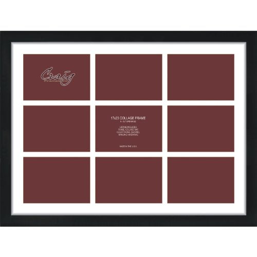 Craig Frames Contemporary, 17x23 Black Picture Frame with White Collage Mat, 9 Openings for 5x7 Prints - color: 5x7 9-Opening - 1" Border