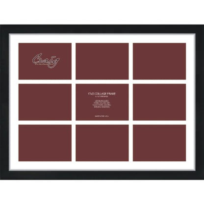 Craig Frames Contemporary, 17x23 Black Picture Frame with White Collage Mat, 9 Openings for 5x7 Prints - color: 5x7 9-Opening - 1" Border
