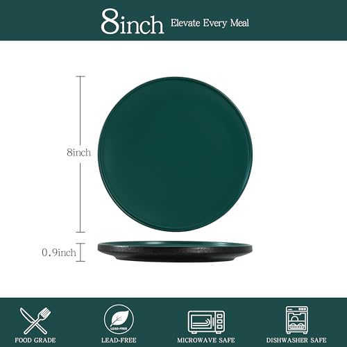 Salads & Desserts Plates, Set of 4, 8-Inch, Matte Green | Matte Glaze Stoneware Plate, Microwave Safe, Dishwasher Safe - color: Green, size: Salad Plates Set (4PCS)