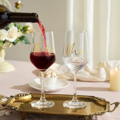 AW BRIDAL Mr and Mrs Wine Glasses Set of 2 for Engagement Bridal Shower | Wedding Gifts for Newlywed Couples 2026, Anniversary Wine Glass Gift Basket for Bride Groom and Fiance Fiancee - style: Mr & Mrs - Black