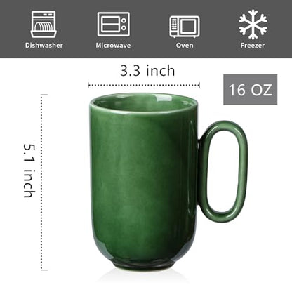 vicrays Ceramic Coffee Mug Set - 16 Ounce Large Stoneware Mug for Men Women - Unique Glazed Porcelain Mugs with Handle for Coffee Latte Tea Milk Cocoa - Set of 6 (Green) - color: Green