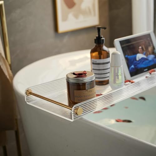 Acrylic Bathtub Tray, NEWRAIN Luxury Bath Caddy Tub Table,Unique House Warming Gifts, New Home, Anniversary and Wedding Gifts for Couple, Bathroom Accessories for Spa or Reading Lite Style