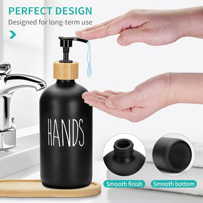 2 Pack 16 Oz Glass Soap Dispenser Set with Tray, Hand Dish Soap Dispenser Set for Bathroom and Kitchen Bottle Dispenser with Dish Soap, Hand Soap, Lotion (Black（Hands） Black (Dishes)) - color: Black（hands）black (Dishes)