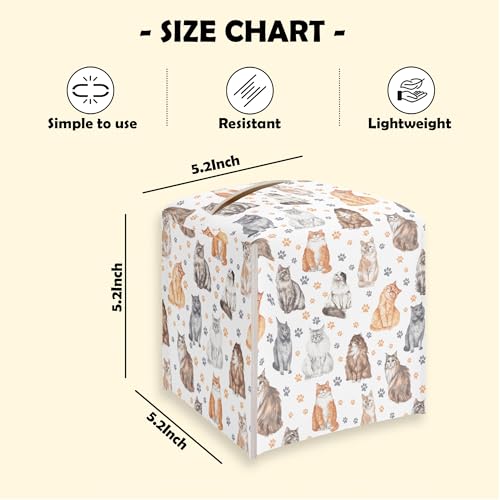 Cute Cats Leather Tissue Box Cover, Gift for Cat Lover, Square Facial Paper Organizer Dispenser for Bathroom Kitchen Bedroom Vanity Countertop Nightstands - color: Cats Paws-b
