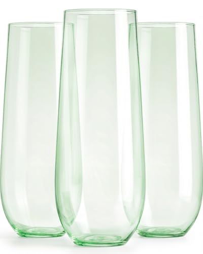 24 Pack Plastic Champagne Flutes, 9 Oz Disposable Wine Mimosa Glasses | Stemless Champagne Flutes Cocktail Cups, Party Cups for Bachelorette Bridal Shower Wedding Mimosa Bar (Green) - color: Green-24 Pack