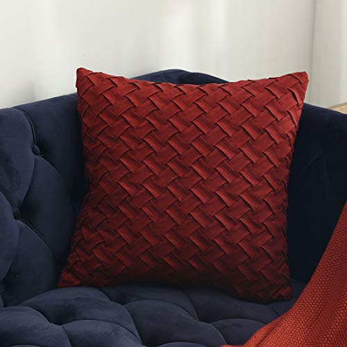 vctops Christmas Boho Basket Weave Pattern Decorative Throw Pillow Cover Super Soft Suede Solid Square Accent Cushion Case for Couch Sofa Car (Rust Red,18"x18") - color: Rust Red, size: 18" x 18" (Pack of 1)
