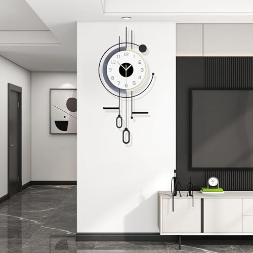 Metal Pendulum Wall Clock – Silent Non‑Ticking Design 16.5"x34.7" | Modern Decorative Large Clock for Living Room, Office, Bedroom or Kitchen, Elegant Home Decor Gift - size: 16.5*34.7in