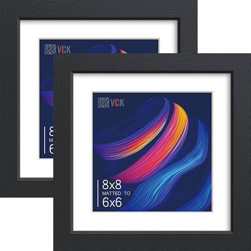 VCK 8x8 Picture Frame 2 Pack, Black Wood, 6x6 Mat, Glass, for Photo Print | Tempered Glass, Acid-Free Mat, Vertical or Horizontal Tabletop and Wall Display, for Photos, Artwork, Bedroom, and Office - color: Black, size: 8x8, style: 2 Pack