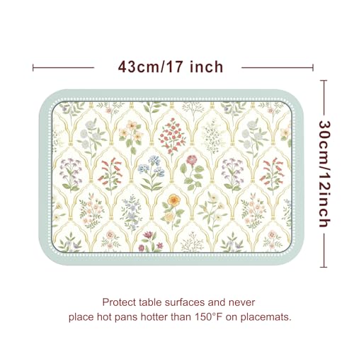 Vinyl Waterproof Placemats Set of 6 Rectangular,12"*17"-Serenity B | Wipeable Beautiful Print Place Mats,Stain Resistant,Heat Resistant,Everyday Meals,Kitchen,Dinning,Holiday,Decor - color: Serenity B