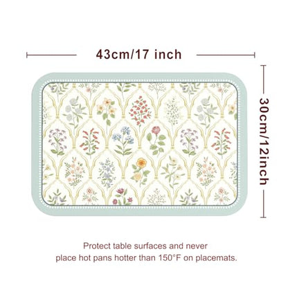 Vinyl Waterproof Placemats Set of 6 Rectangular,12"*17"-Serenity B | Wipeable Beautiful Print Place Mats,Stain Resistant,Heat Resistant,Everyday Meals,Kitchen,Dinning,Holiday,Decor - color: Serenity B
