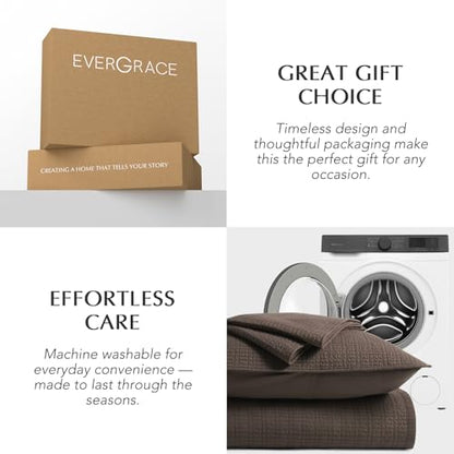 100% Cotton Modern Grid Stitch Quilt Set, Queen Size, Dark Brown | Pre-Washed Cotton Coverlet Bedspread, Oversized Lightweight 3-Piece Bedding Set for All Season, with 2 Pillow Shams - color: Dark Brown, size: Full/Queen (96" X 94")