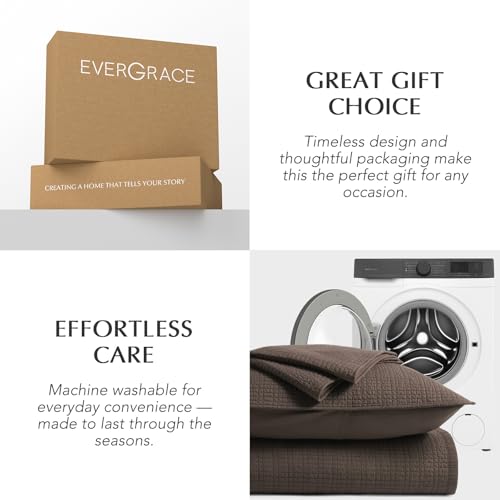 100% Cotton Modern Grid Stitch Quilt Set, King Size, Dark Brown | Pre-Washed Cotton Coverlet Bedspread, Oversized Lightweight 3-Piece Bedding Set for All Season, with 2 Pillow Shams - color: Dark Brown, size: King (110" X 94")