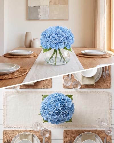 Hydrangea Artificial Flowers with Vase, Real Touch Latex, Blue | Lifelike Faux Water, Nearly Natural Leaves, Durable & Fade-Resistant, Home Office Table Centerpiece Decor - color: Blue