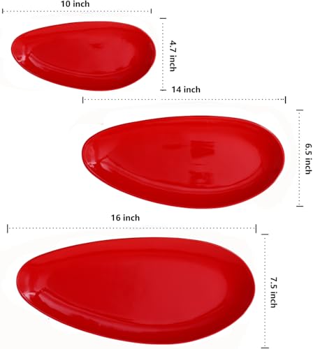 vicrays Large Oval Serving Platters, 16"/14"/10" Porcelain Serving Platters for Party, BBQ,Stackable Serving Trays Serving Plates for Appetizers, Sushi, Restaurant, Dessert, Set of 3 (Red) - color: Red
