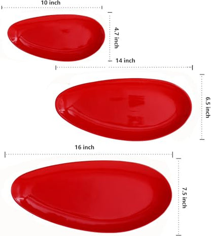 vicrays Large Oval Serving Platters, 16"/14"/10" Porcelain Serving Platters for Party, BBQ,Stackable Serving Trays Serving Plates for Appetizers, Sushi, Restaurant, Dessert, Set of 3 (Red) - color: Red