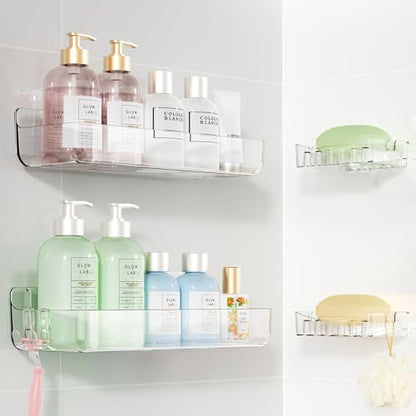 Crystal-Clear Shower Caddy with Soap Dish & Adhesive Pads, 2 Pack | Acrylic Wall Mounted Shower Shelves for Bathroom Organizers and Storage, No Drill for Bathroom Decor