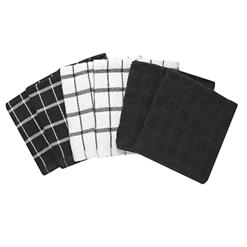 Ritz Premium 100% Cotton Terry Check Kitchen Dish Cloths - Highly Absorbent, Super Soft, Long-Lasting, 12"x12", 6-Pack, Black - color: Black, size: 6-Pack - Dish Cloths
