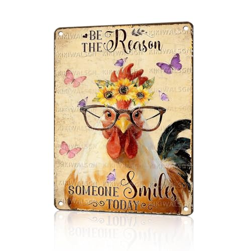 Chicken Signs Rooster Kitchen Decor Be the Reason Someone Smiles Today Tin Signs Vintage Coop Metal Decor Rustic Wall Art For Home Farmhouse Farm Poultry House Cafe Bar Pub 16 * 12 In - color: Vintage Chicken Tin Sign 10, size: 30X40cm(12*16in)