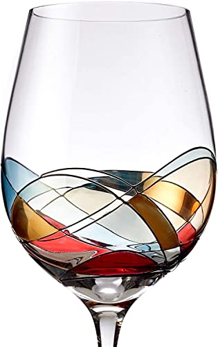 Bezrat Wine Glasses Hand Painted - Set of 2 - Women Wine Gift - Wine Lover Glass - Beautiful Glassware Gifts Ideas for Women Inspired by 'Duomo di Milano' Mothers Day - 12 oz (Red) - color: Red, size: 14 Ounces