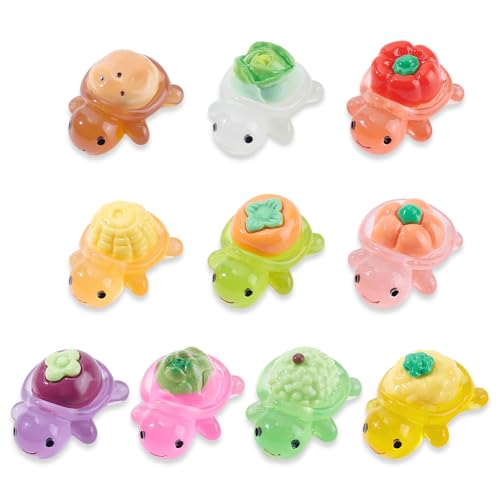 20pcs Mini Resin Luminous Turtle Figurines Fruit and Vegetable Series Turtle Mini Model Miniature Bulk Micro Landscape Accessories Pretending Prop Decorations for Garden Home