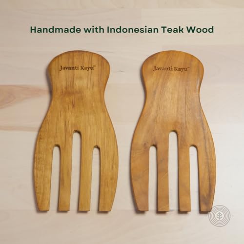 Teak Wooden Salad Hands – Premium Handmade Salad Servers & Stirrers – Solid Teak Wood, Durable & Elegant Utensil Pair – Ergonomic Design – Natural Finish – Made in Indonesia