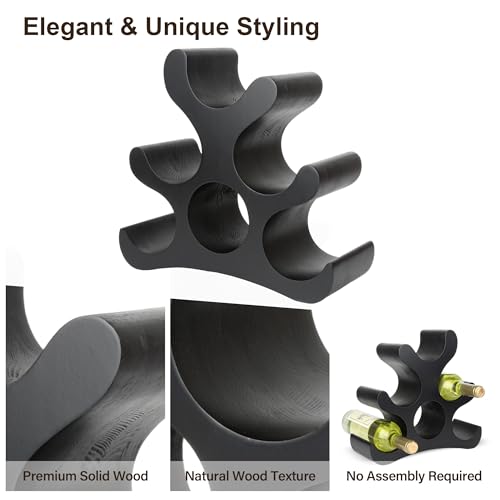 Countertop Wine Rack - 6 Bottle Wooden Wine Rack - Freestanding Wine Bottle Holder Stand - Wine Storage Rack for Cabinet Pantry Bar Kitchen - color: Black