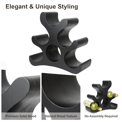 Countertop Wine Rack - 6 Bottle Wooden Wine Rack - Freestanding Wine Bottle Holder Stand - Wine Storage Rack for Cabinet Pantry Bar Kitchen - color: Black