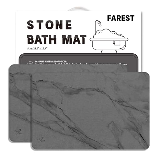2 Pack Stone Bath Mat,Diatomaceous Earth Shower Mat,Fast-Drying Stone Bathroom Floor Mat,Absorbent Non-Slip Diatomite Mats for Bathtub,Grey Marble - color: Grey Marble-24*16-2 Pack