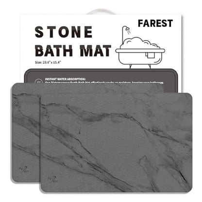 2 Pack Stone Bath Mat,Diatomaceous Earth Shower Mat,Fast-Drying Stone Bathroom Floor Mat,Absorbent Non-Slip Diatomite Mats for Bathtub,Grey Marble - color: Grey Marble-24*16-2 Pack