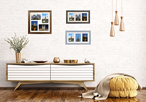 Rustic Solid Wood Square Collage Photo Frame 12x12 inch – Display Four (4) 4x6 inch Pictures with Mat Wall Tabletop - Brown - color: Brown Wenge