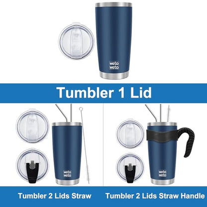 WETOWETO 20oz Tumbler, Stainless Steel Vacuum Insulated Coffee Travel Mug, Double Wall Powder Coated Insulated Coffee Mug Travel Mug with Lid Thermal Cup for Outdoor (Navy Blue, 1 Pack) - color: A1-Navy Blue, style: Tumbler, 1 Lid
