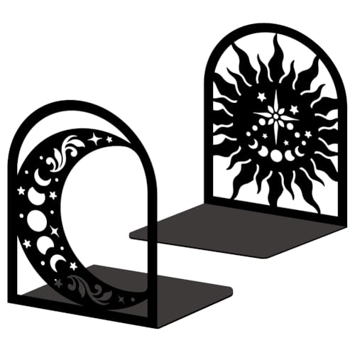 Sun Moon Metal Bookends for Shelves, High-end and Classy Book Ends for Bookshelf Decorative Books, Book Ends for Heavy Books Used for Home Office Desk Organizer and Library Decor - style: Sun Moon