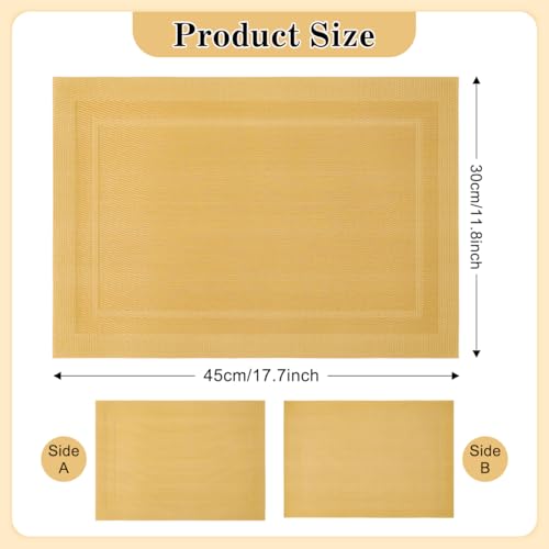Placemats Set of 6, Heat Resistant Place Mats, Washable PVC Table Mats, Woven Vinyl Placemats, Non-Slip Stain Resistan Plastic Placemats for Table (Gold, 6) - color: Gold