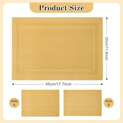 Placemats Set of 6, Heat Resistant Place Mats, Washable PVC Table Mats, Woven Vinyl Placemats, Non-Slip Stain Resistan Plastic Placemats for Table (Gold, 6) - color: Gold