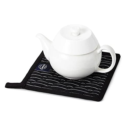 Encasa XO Pot Holders, Quilted Kitchen Hot Pads 8"x8" Butcher Stripes Black | 100% Eco-Friendly Cotton | Thick Cotton Padding Insulation | Convenient Hanging Loop | Set of 2 - color: Butcher Stripes Black