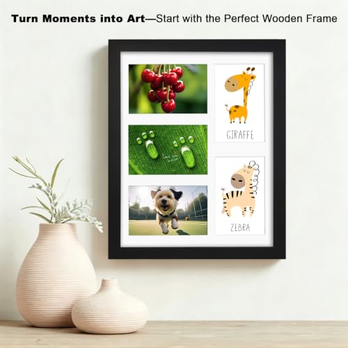 RPJC 5 Opens 4x6 Collage Solid Wood and Glass Cover Picture Frames Black | 11x14 Photo Frames without mat, Wall display, Gift-Ready in White Box. A tasteful gift - color: Black, size: 11x14-5opening