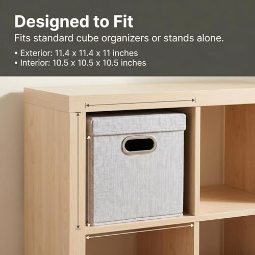 Household Essentials 804-1 Café Cube Bin Storage Set with Lids and Handles | 2 Pack | Silver Linen - size: (Pack of 2)